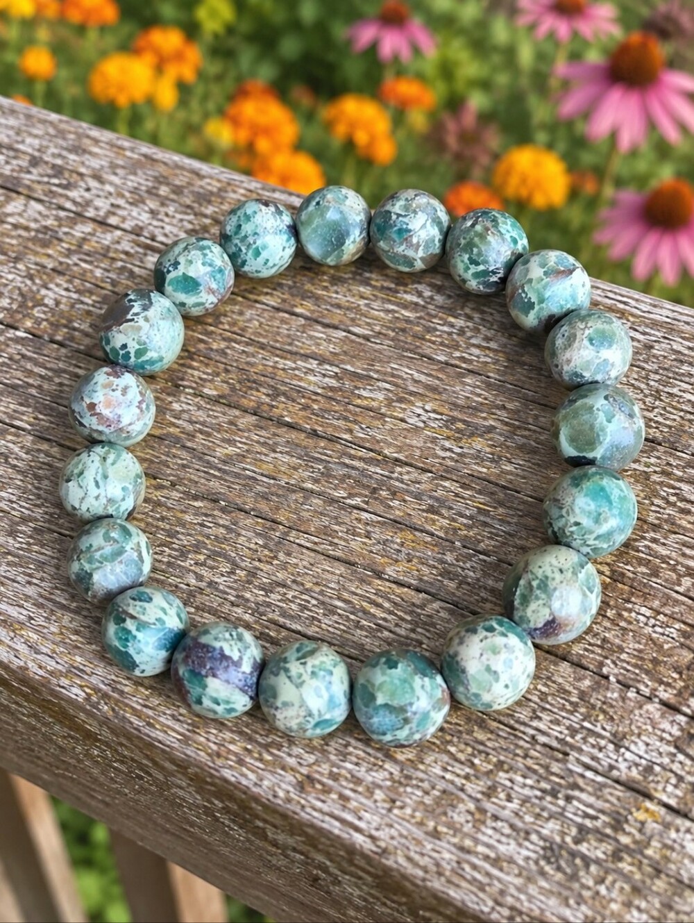 Green Sea Sediment Jasper Beaded Stretch Bracelet | Hand Crafted